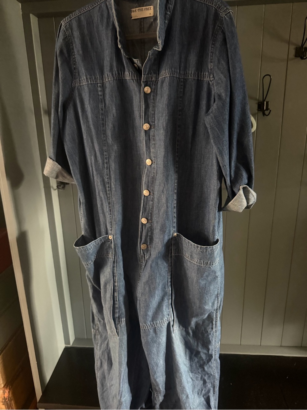 Free People Denim Button-Up Jumpsuit - Blue